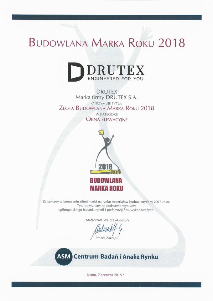 Drutex vince il titolo Marchio d’Oro per l’Edilizia 2018